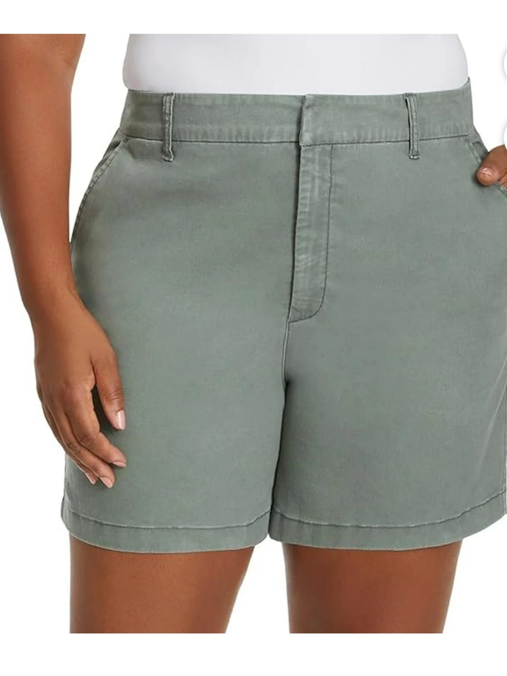 Gloria Vanderbilt High Rise Cotton Chino Shorts Sage Women's Size 8